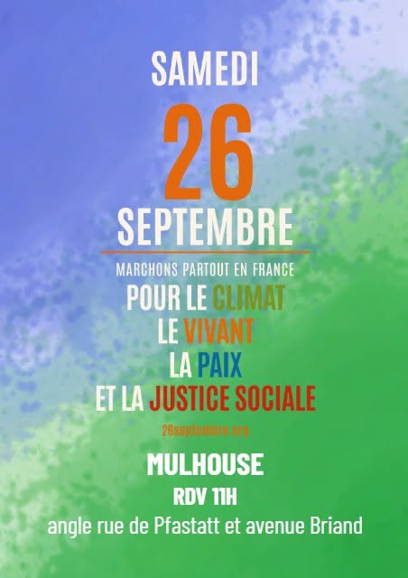 SAMEDI 26 SEPTEMBRE – MARCHE POUR LE CLIMAT, LE VIVANT, LA PAIX ET LA JUSTICE SOCIALE